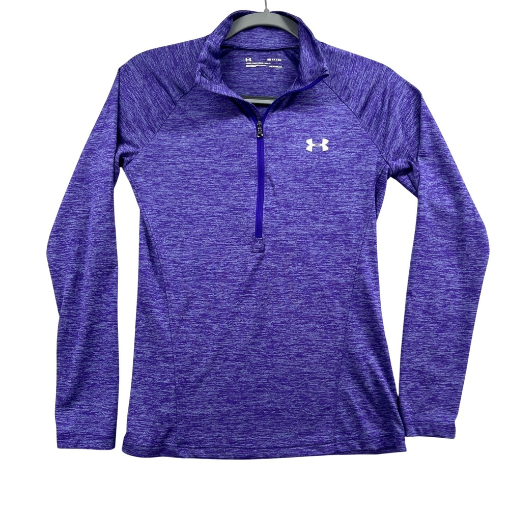 Under‎ Armour Pullover Top Womens S Purple HeatGear 1/4 Zip Space Dye Athletic